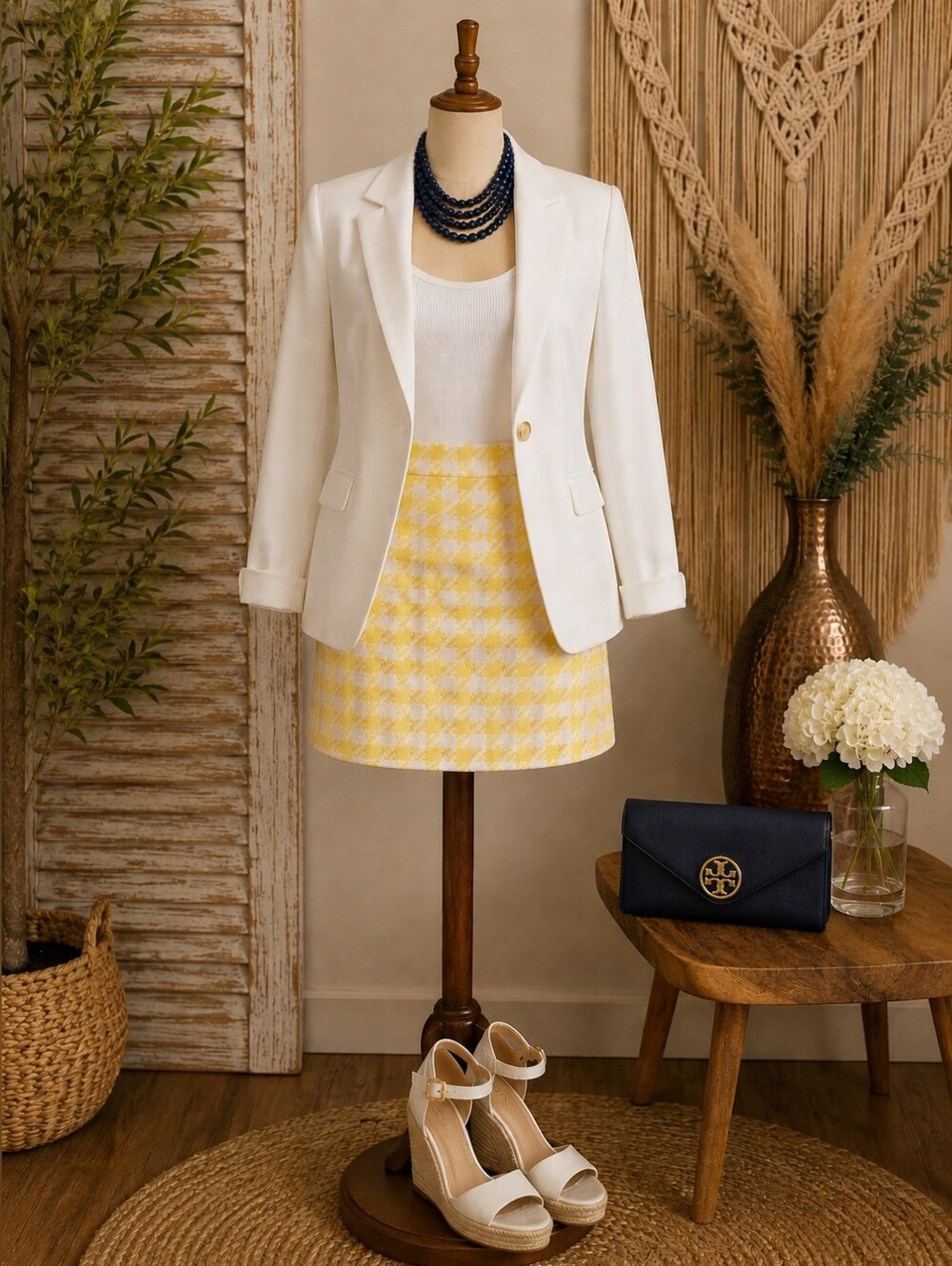 J. McLaughlin Yellow Houndstooth Mini Skirt Size 8